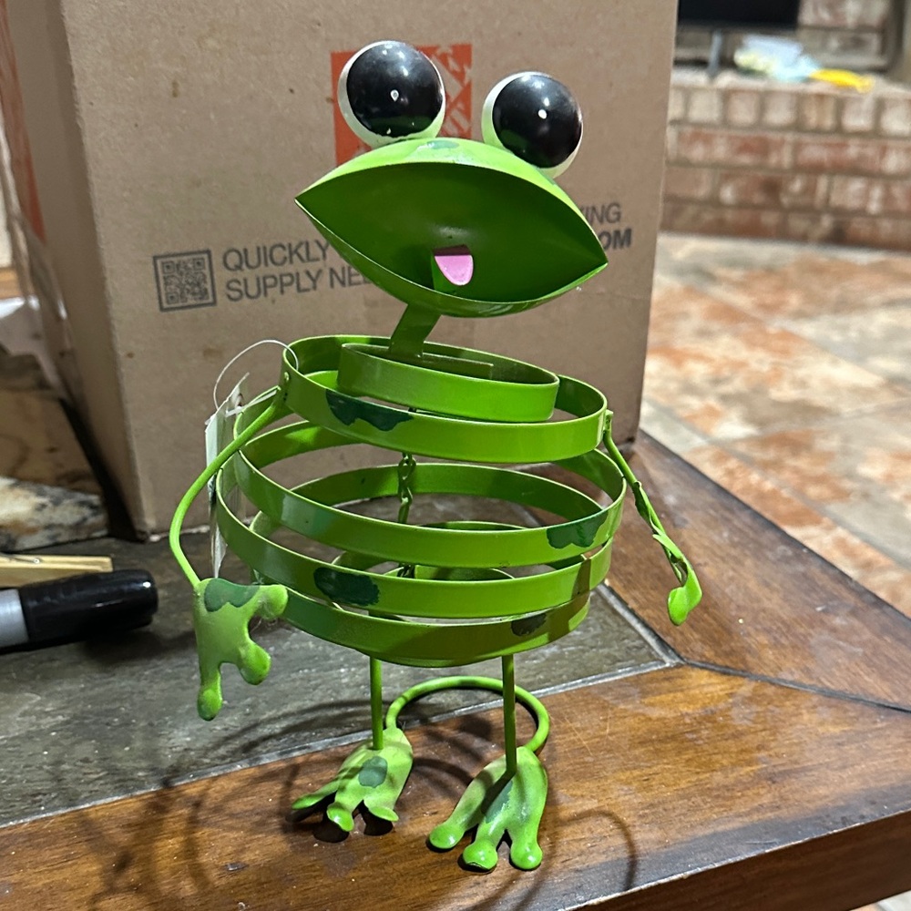 Whimsical metal frog figurine / decorative metal sculpture